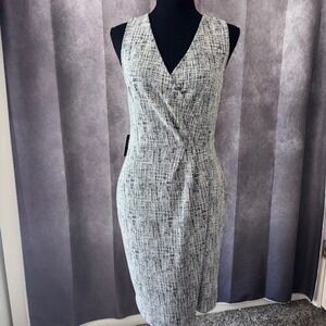 NWT Express Tweed Womens Size Small Black White Wrap Academic Dress Side Zip
